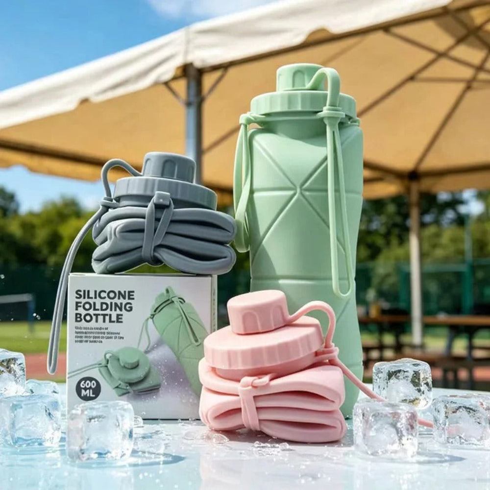 600ml Foldable Silicone Water Bottle – Reusable Leakproof Sports Bottle