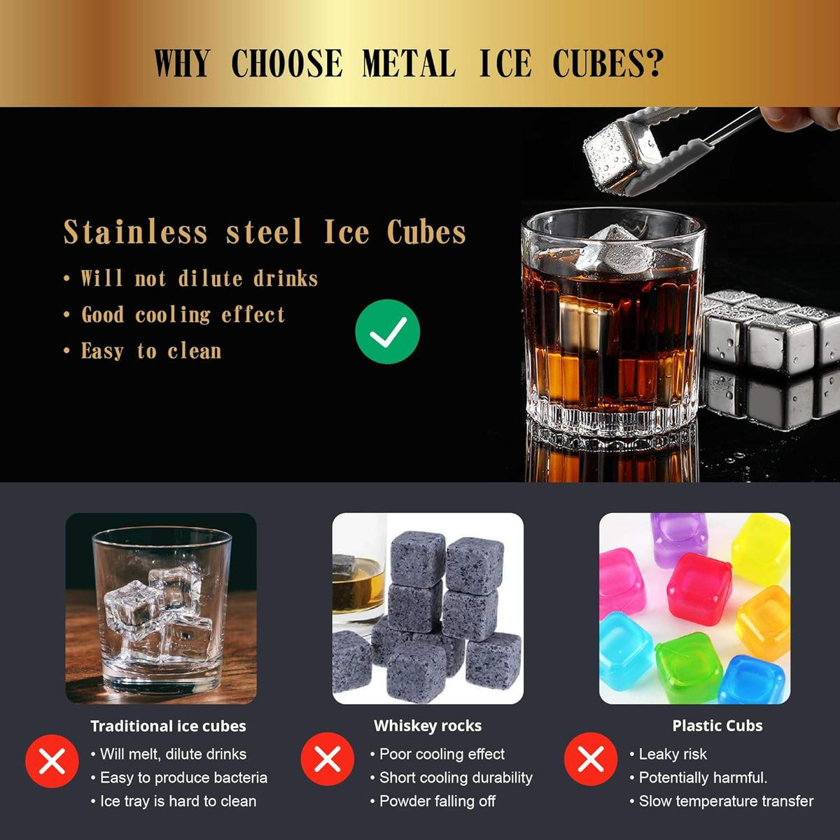 Stainless Steel Ice Cubes (12 Pcs)