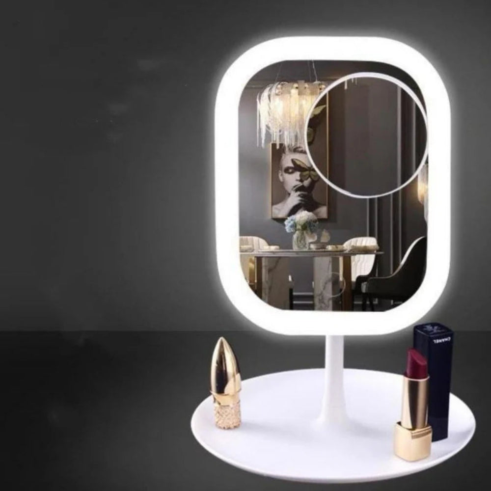 Desktop Mirror with Light Bulb Fill Light