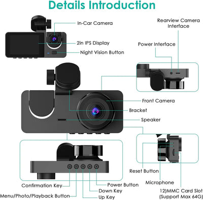 Triple Camera DVR Dash Cam