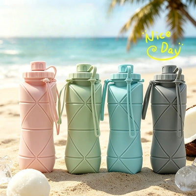 600ml Foldable Silicone Water Bottle – Reusable Leakproof Sports Bottle