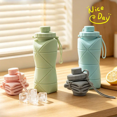 600ml Foldable Silicone Water Bottle – Reusable Leakproof Sports Bottle