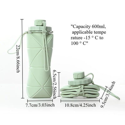 600ml Foldable Silicone Water Bottle – Reusable Leakproof Sports Bottle