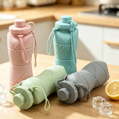 600ml Foldable Silicone Water Bottle – Reusable Leakproof Sports Bottle